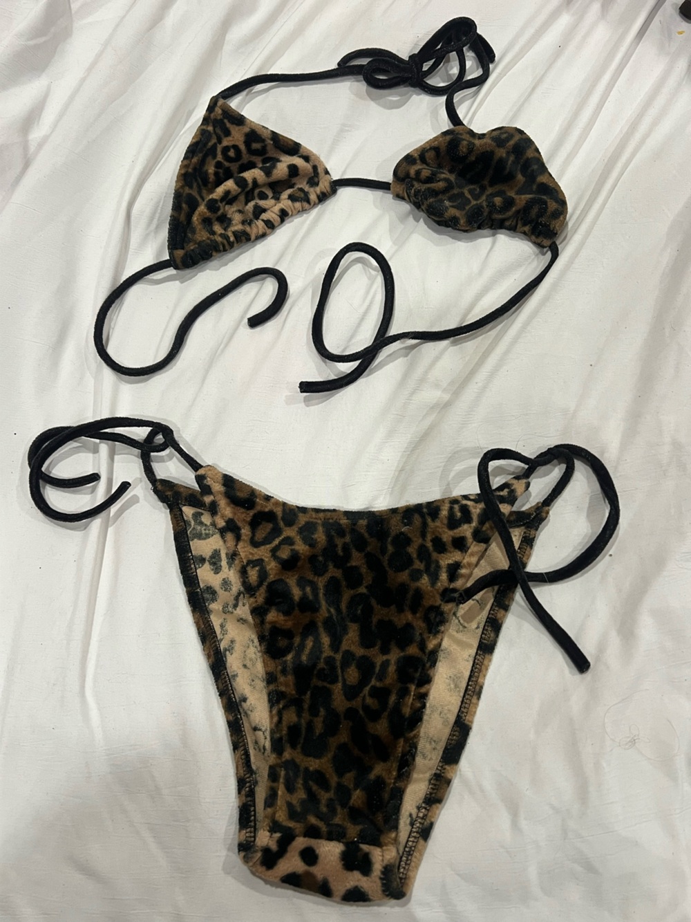 Leopard Print Tie-Back Triangle Bikini Top - Brown